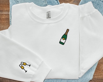 Champagne Sweatshirt Holiday, Champagne Gift, New Years Sweatshirt, Champagne Sweater, Cheers Embroidered Crewneck, Apres Ski Sweatshirt