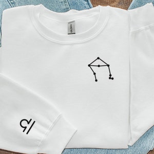 Libra Embroidered Crewneck Sweatshirt, Zodiac Sign Sleeve Design
