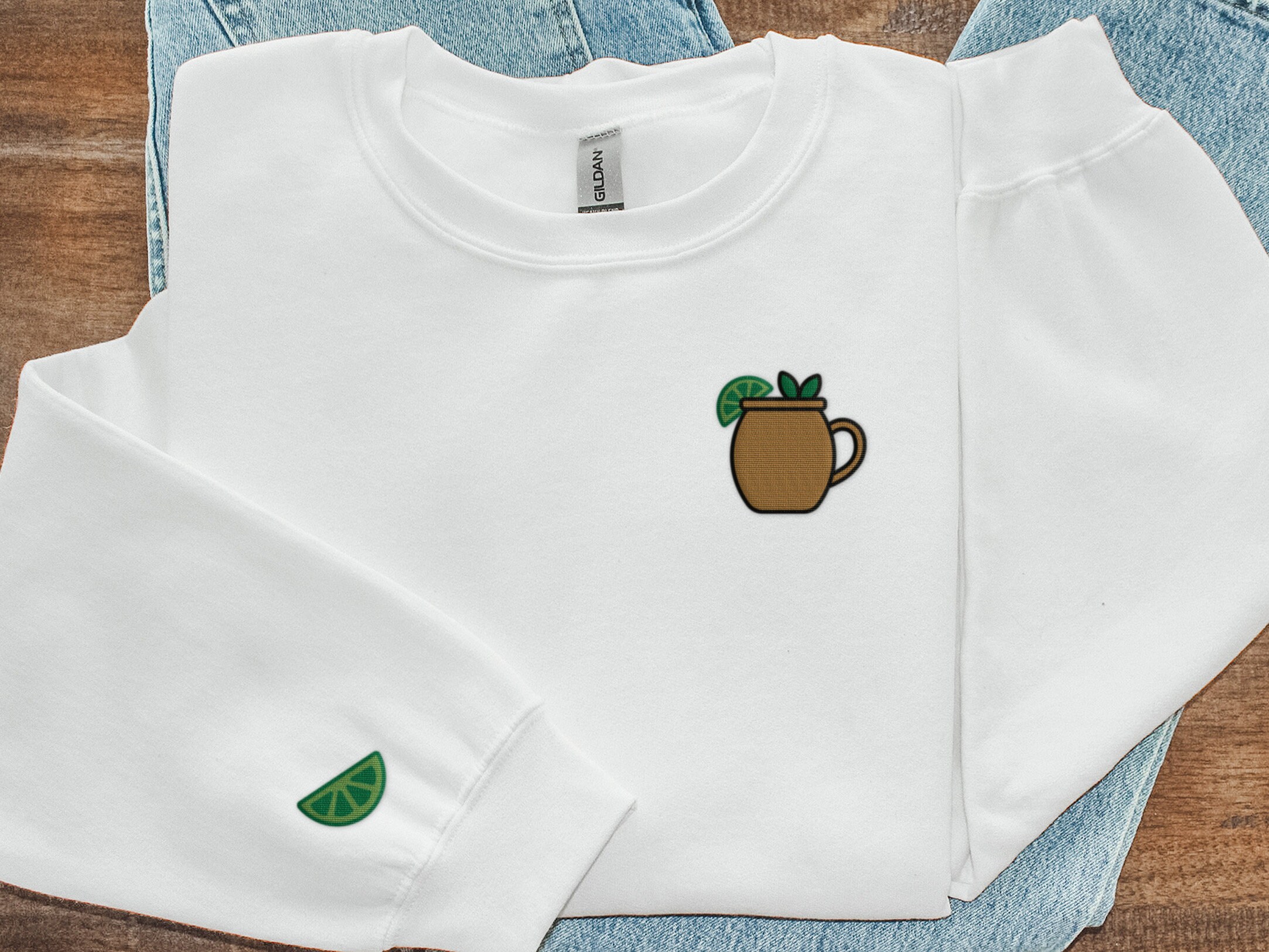 Moscow Mule Embroidered Crewneck Sweatshirt, Cocktail Sweatshirt, Moscow Mule Lover Gift, Moscow Mule Mug Embroidery, Cute Comfy Crewneck