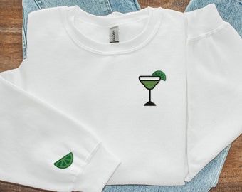 Margarita Embroidered Crewneck Sweatshirt, Margarita Gifts, Beachy Sweatshirt, Lime Embroidered, Cute Marg Crewneck, Margarita Glass Shirt