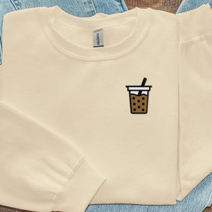 Boba Tea Embroidered Crewneck Sweatshirt, Boba Tea Lover Gift, Bubble Tea Shirt, Cute Tea Sweatshirt, Embroidery Sweater, Thai Tea, Milk Tea