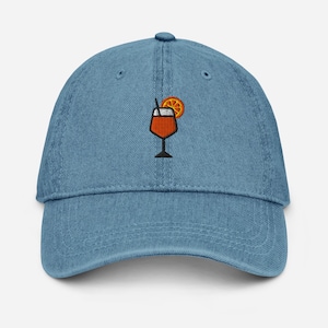 Aperol Spritz Embroidered Denim Baseball Cap, Orange Back Design
