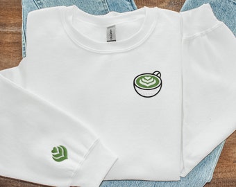 Sudadera con bordado de matcha / Cuello redondo para amantes del té