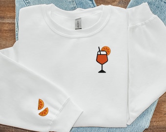 Aperol Spritz Embroidered Crewneck Sweatshirt, Aperol Spritz Gift, Embroidery Sweater, Cute Cocktail Sweatshirt, Italy Vacation Sweatshirt