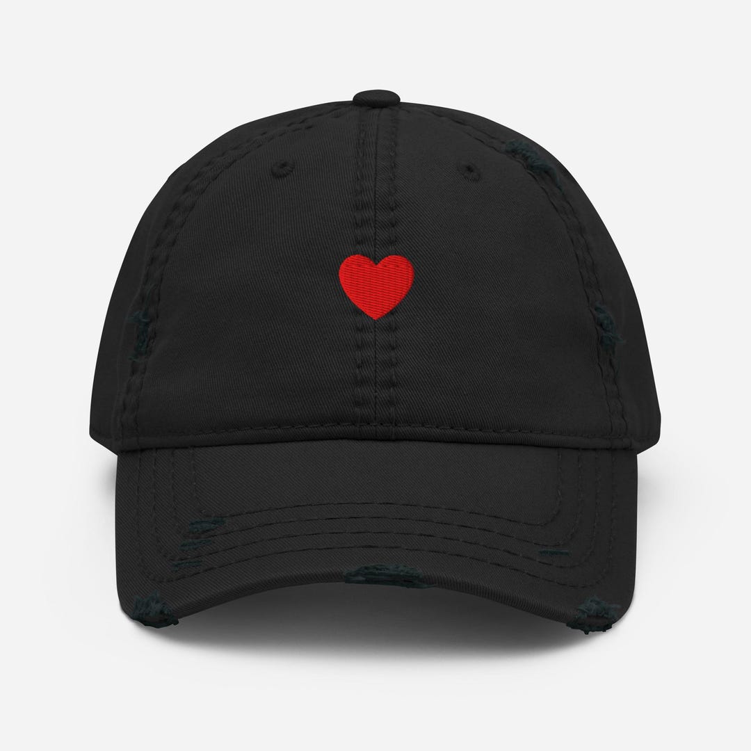 Heart Embroidered Distressed Baseball Cap | Valentine's Day Hat - Etsy
