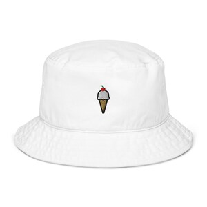 Eiscreme bestickter Eimer-Hut, Eiscreme-Geschenk, netter Sommerhut, Eiscreme-Partyhut, Urlaubshut, 4. Juli Hut, niedlicher bestickter Hut