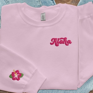 Hawaiian Embroidered Sweatshirt, Hibiscus Crewneck, Hawaii Crewneck, Pink Hibiscus Crewneck, Hawaii Floral Embroidered Sweatshirt