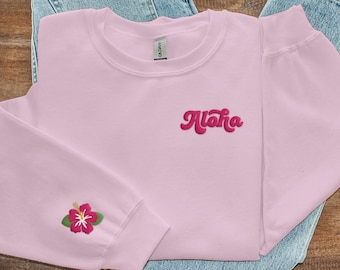 Geborduurd Aloha-sweater | Hawaiiaanse bloem met ronde hals