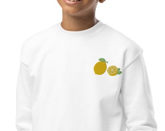 Youth Lemon Embroidered Crewneck Sweatshirt, Kids Lemon Gift, Youth Summer Sweatshirt, Kids Cute Lemon Shirt Embroidery, Garden Sweatshirt