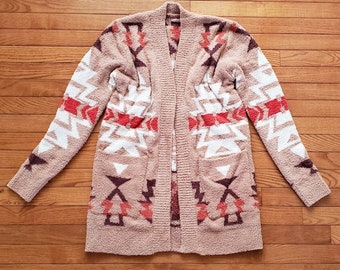 Boho Aztec Western Southwestern Knit Cardigan Sweater Duster Top Tribal Cowichan Yellowstone Inspired