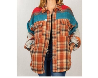 Veste chemise en flanelle chemise à carreaux tribal aztèque veste bohème cardigan western vêtement d'extérieur d'inspiration vintage Yellowstone