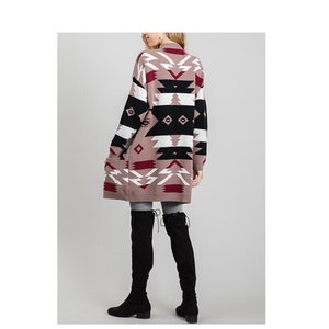Women&#39;s Boho Aztec Tribal Southwestern Knit Cardigan Sweater Duster Top Western Cowichan Inspired