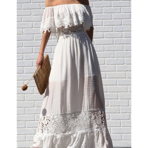 Off Shoulder Lace Ruffle Dress for Women Long off White Flare - Etsy