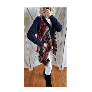 Vocal Boho Aztec Tribal Cowichan Blanket Knit Cardigan Sweater Duster Coat Tunic Top Outerwear
