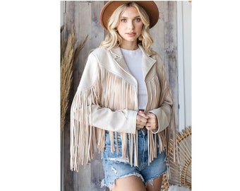 Desert Sand Faux Suede Fringe Cap Sleeve Top