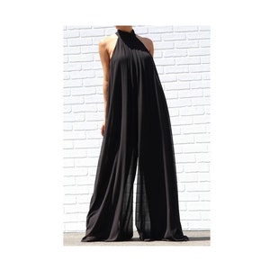 Black Bohemian Halter Wide Leg Palazzo Jumpsuit Pantsuit Jumper Sleeveless Elegant Cocktail Party Dress Jumpsuit
