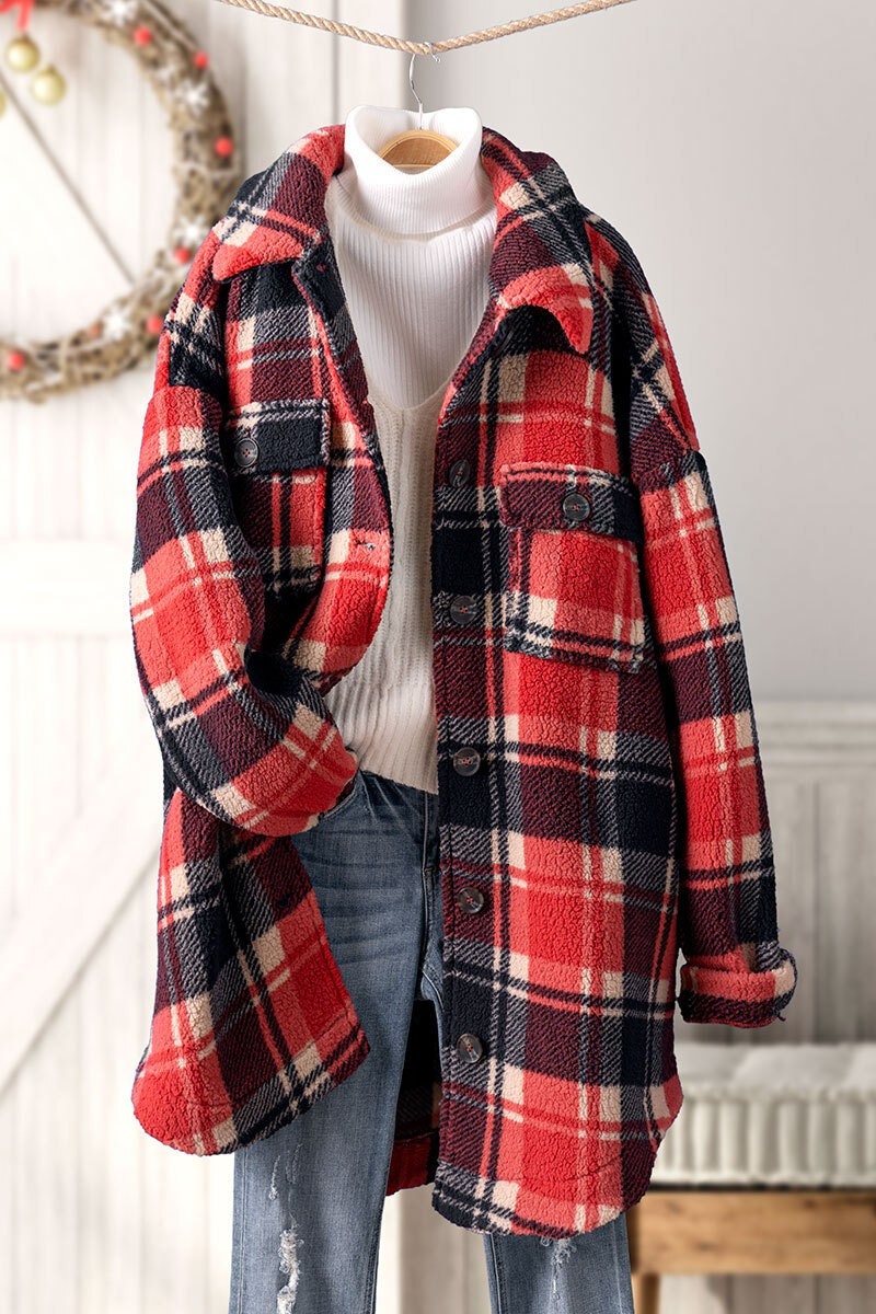 Red and black shop plaid fleece jacket