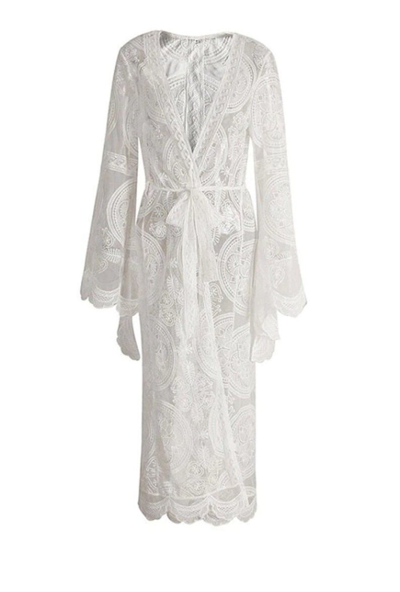 Boho Gypsy White Crochet Lace Bell Sleeve Long Kimono Cardigan - Etsy