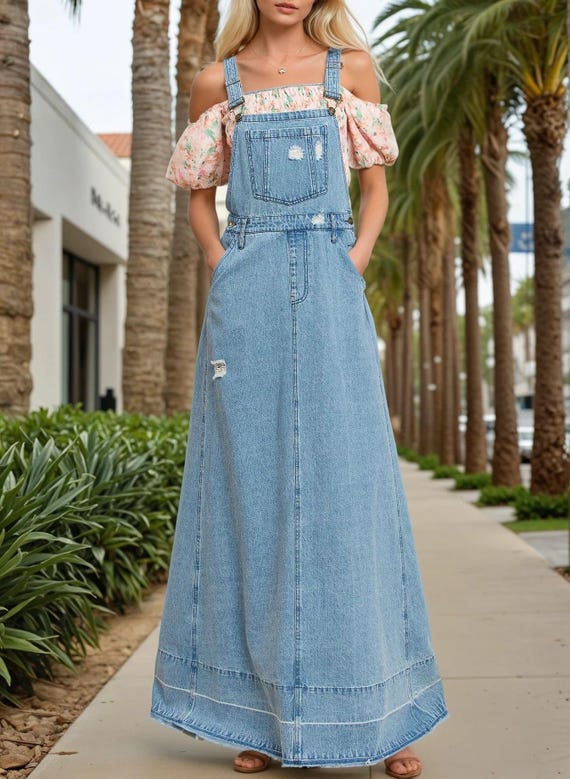 Overall Dress Long Jean Skirt Overalls AE Denim '90s Maxi Dress Overall  American Eagle