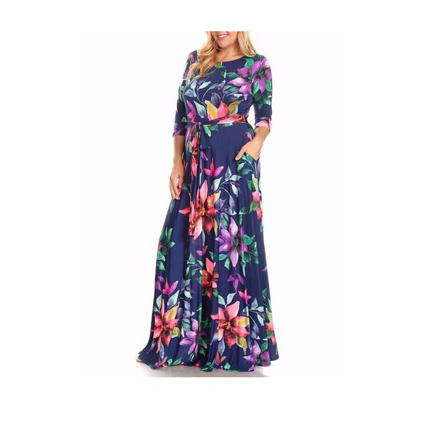 Boho Long Dress Charleston Floral Navy main image 1