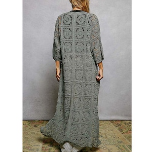 Boho gehaakte kanten maxi kimonostofdoek, lang gebreid vest met open voorkant