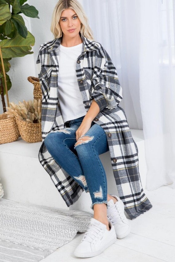 Long Flannel Shirt Jacket Western 