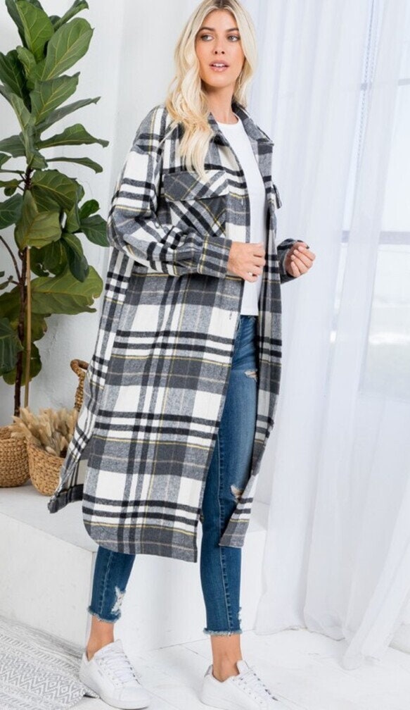 Long Flannel Shirt Jacket Western 