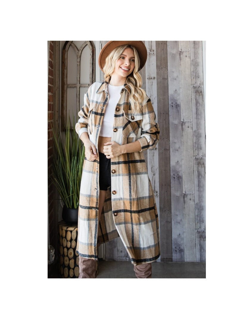 Tan Brown White Plaid Brushed Flannel 