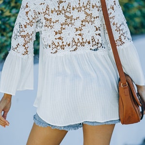 Bohemian crochet lace round neck long sleeve blouse
