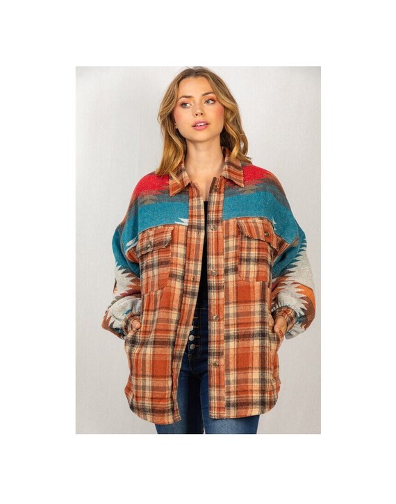 GOHRSHA Womens Wool Blend Plaid Shacket Collared Winter
