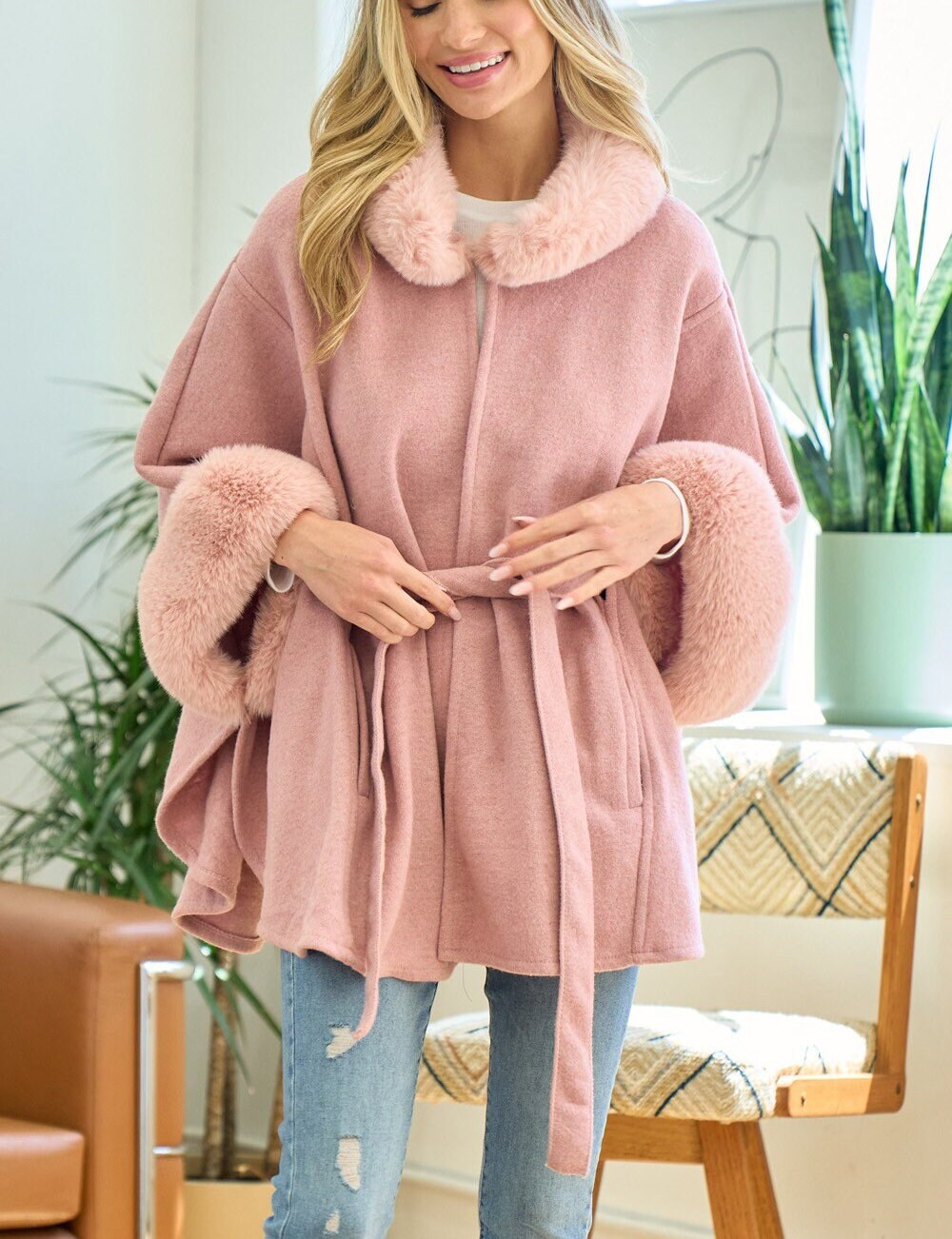 Borealis Fur Trim Knit Sweater Pink main image 1