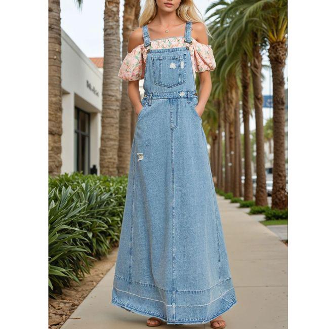 chinese dress ladies Pinafore Denim Dress – ZAY main image 1