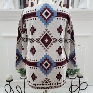 Aztec Navajo Southwestern Knit Cardigan Sweater Duster Top Tribal Western Cowichan Yellowstone Inspired