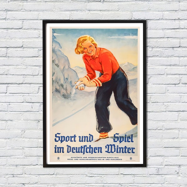 Sport und Spiel im Deutschen Winter Vintage Sports & Ski Poster Wall Decor Canvas Print Gift Poster Print Buy 2 Get 1 Free/Ships in 24 Hours