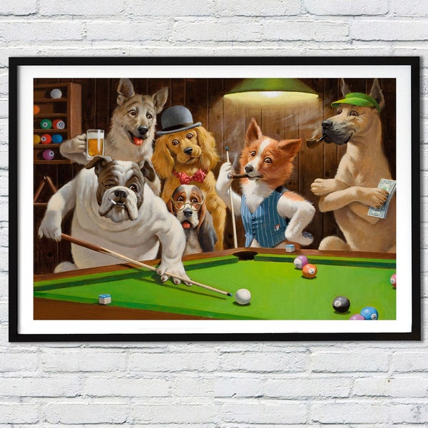 Dogs Playing Pool Painting Etsy