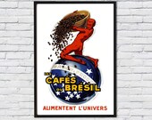 Les Cafes du Bresil Vintage Food Drink Poster - Wall Decor Canvas Print Gift Poster Print Buy 2 Get 1 Free Express Shipping