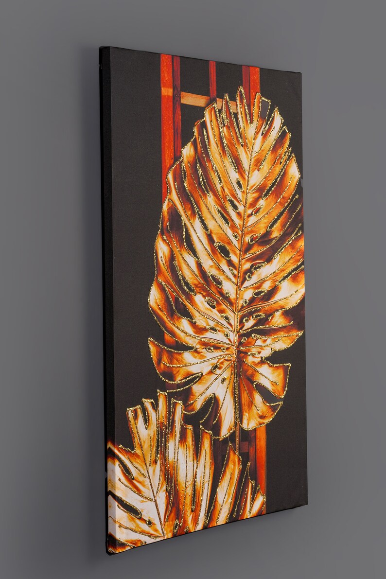 Luxury Golden Leaf Canvas Fabric Wall Art, Golden Leaf Canvas Fabric