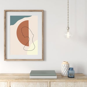 Face Line Art Abstract, Midcentury Modern Print, Minimal Woman Wall Art, Printable Modern Art Poster, Geometric Design