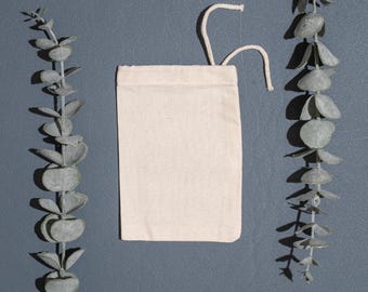 4x6 Inches (10x15 cm) Organic Cotton Single Drawstring Bags, Reusable Eco-friendly Pouches, Natural Muslin Bags
