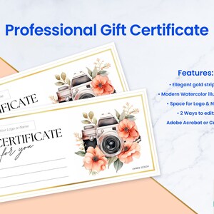 Photography Gift Certificate Template. Editable Gift Card Voucher for ...