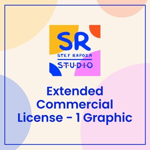 May include: A graphic design license for one graphic, featuring a colorful abstract background with a blue and yellow logo that says "SR STEFF RAPOZA STUDIO" and the text "Extended Commercial License - 1 Graphic".