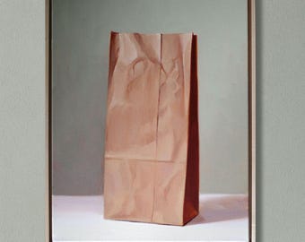 Hyperrealism Oil Painting | Paper Bag Still Life, 16x20, Framed