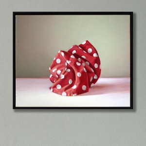 Red Fabric Oil Painting: Original Still Life with Handmade Frame