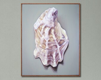 Oyster Shell Painting, Bathroom Wall Art | 16x20 Original Oil Painting Handmade Frame | Modern Coastal Wall Art, Anniversary Gift, Realism