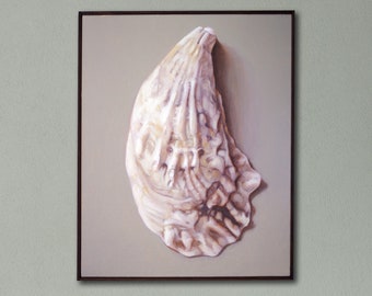 Oyster Shell Painting, Hyperrealism, Bathroom Wall Art | 20x16 Original Oil Painting, Handmade Frame | Housewarming Gift, Coastal Gift