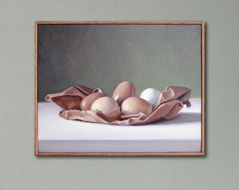Egg Still Life Painting, Kitchen Wall Art, Original Oil Painting, Wall Art | 11x14 Framed Oil Painting | Cottage Style Decor,
