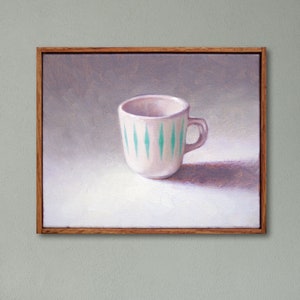Retro Coffee Cup Oil Painting: Mid-Century Modern Kitchen Art