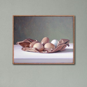 Egg Still Life Painting, Kitchen Wall Art, Original Oil Painting, Wall Art 11x14 Framed Oil Painting Cottage Style Decor, image 1