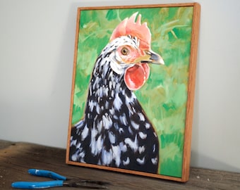 Chicken Painting, Kitchen Wall Art, Farm Oil Painting | 14x11 Original Oil Painting Handmade Frame | Chicken Art, Framed Wall Art