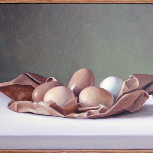 Egg Still Life Painting, Kitchen Wall Art, Original Oil Painting, Wall Art 11x14 Framed Oil Painting Cottage Style Decor, image 3